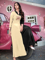 Thumbnail for Monjolika Fashion Cream & Black Rayon Embroidered Designer Kurti