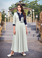 Thumbnail for Monjolika Fashion Light Grey Rayon Embroidered Designer Kurti