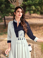 Thumbnail for Monjolika Fashion Light Grey Rayon Embroidered Designer Kurti