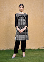 Thumbnail for Monjolika Fashion Embroidered Georgette Straight Kurta Set In Black