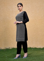 Thumbnail for Monjolika Fashion Embroidered Georgette Straight Kurta Set In Black