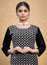 Thumbnail for Monjolika Fashion Embroidered Georgette Straight Kurta Set In Black