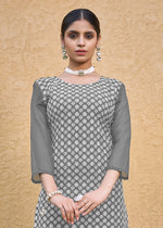Thumbnail for Monjolika Fashion Embroidered Georgette Straight Kurta Set In Grey