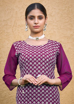 Thumbnail for Monjolika Fashion Embroidered Georgette Straight Kurta Set In Purple