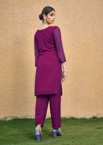 Thumbnail for Monjolika Fashion Embroidered Georgette Straight Kurta Set In Purple