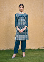 Thumbnail for Monjolika Fashion Embroidered Georgette Straight Kurta Set In Teal Blue