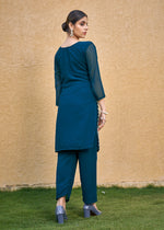 Thumbnail for Monjolika Fashion Embroidered Georgette Straight Kurta Set In Teal Blue