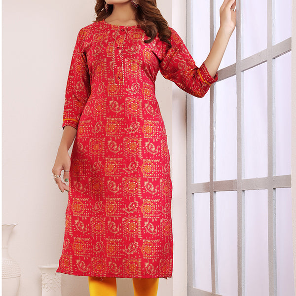 Monjolika Fashion Viscose Rani Pink Buttons Party Wear Kurti For Party - Distacart