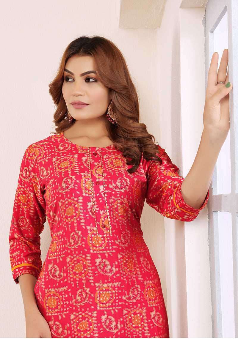 Monjolika Fashion Viscose Rani Pink Buttons Party Wear Kurti For Party