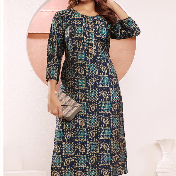 Monjolika Fashion Viscose Navy Blue Buttons Party Wear Kurti For Party - Distacart