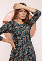 Thumbnail for Monjolika Fashion Viscose Navy Blue Buttons Party Wear Kurti For Party