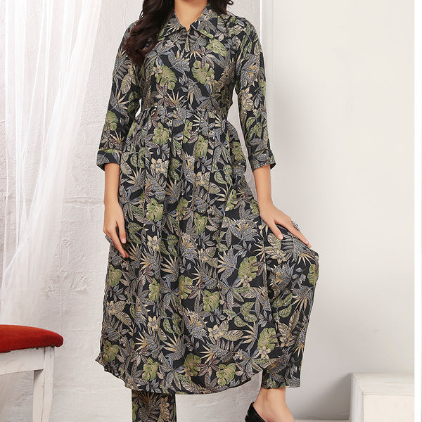 Monjolika Fashion Black Rayon Floral Print Casual Kurti - Distacart