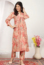 Thumbnail for Monjolika Fashion Peach And Pink Rayon Floral Print Casual Kurti