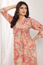Thumbnail for Monjolika Fashion Peach And Pink Rayon Floral Print Casual Kurti