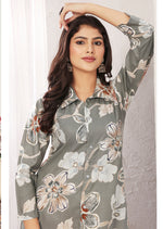 Thumbnail for Monjolika Fashion Grey Rayon Floral Print Casual Kurti