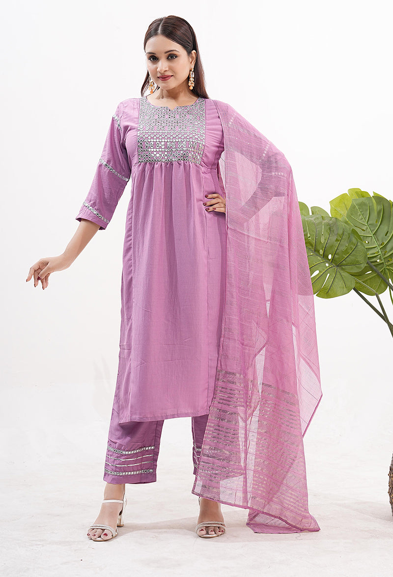 Monjolika Fashion Silk Embroidered Pink Readymade Salwar Kameez
