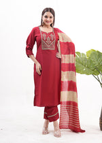 Thumbnail for Monjolika Fashion Silk Embroidered Maroon Readymade Salwar Kameez