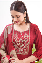 Thumbnail for Monjolika Fashion Silk Embroidered Maroon Readymade Salwar Kameez