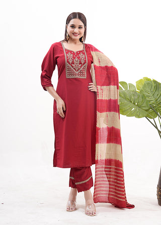 Monjolika Fashion Silk Embroidered Maroon Readymade Salwar Kameez