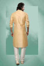 Thumbnail for Raivat Ethnic Art Silk Mirror Embroidery Work Kurta Pajama In Beige Colour - Dista