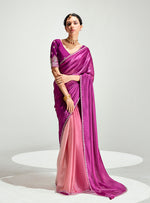 Thumbnail for Monjolika Fashion Magenta And Peach Organza Tissue Sequins Embroidery Handwork Wedding Wear Saree - Distacart