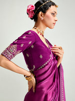 Thumbnail for Monjolika Fashion Magenta And Peach Organza Tissue Sequins Embroidery Handwork Wedding Wear Saree - Distacart