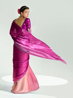 Thumbnail for Monjolika Fashion Magenta And Peach Organza Tissue Sequins Embroidery Handwork Wedding Wear Saree - Distacart