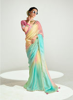 Thumbnail for Monjolika Fashion Multi Colour Organza Tissue Sequins Embroidery Handwork Wedding Wear Saree - Distacart