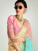 Thumbnail for Monjolika Fashion Multi Colour Organza Tissue Sequins Embroidery Handwork Wedding Wear Saree - Distacart