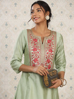 Thumbnail for Ode by House of Pataudi Women Floral Thread Work Kurta - Distacart