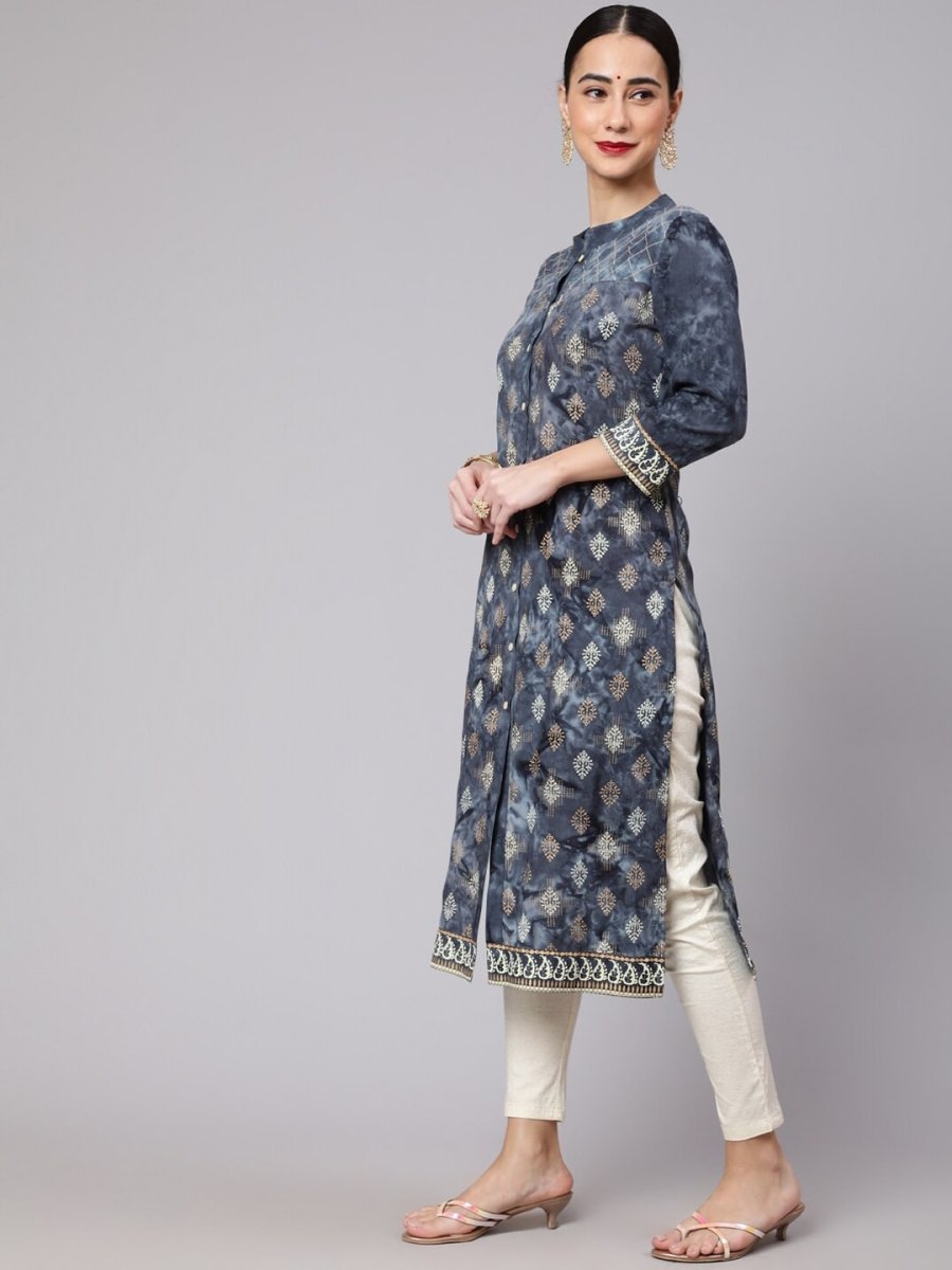 Aks Ethnic Motifs Printed Mandarin Collar Straight Kurta - Distacart