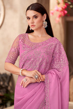 Thumbnail for Monjolika Fashion Pink Color Embroidery Work Chiffon Silk Party Wear Saree