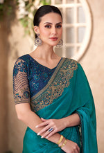 Thumbnail for Monjolika Fashion Teal Color Embroidery Work Chiffon Silk Party Wear Saree