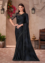 Thumbnail for Monjolika Fashion Black Color Embroidery Work Chiffon Silk Party Wear Saree