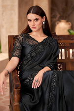 Thumbnail for Monjolika Fashion Black Color Embroidery Work Chiffon Silk Party Wear Saree