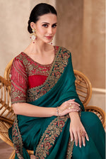 Thumbnail for Monjolika Fashion Teal Green Color Embroidery Work Chiffon Silk Party Wear Saree