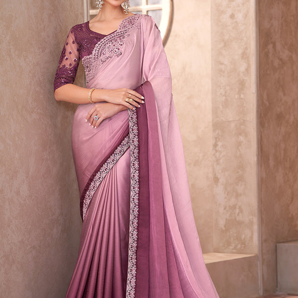 Monjolika Fashion Multicolor Embroidery Work Chiffon Silk Party Wear Saree - Distacart