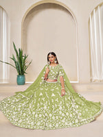 Thumbnail for Monjolika Fashion Light Olive Embroidered Crush Organza Lehenga Choli - Distacart