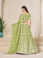 Thumbnail for Monjolika Fashion Light Olive Embroidered Crush Organza Lehenga Choli - Distacart