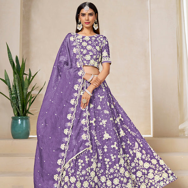 Monjolika Fashion Light Purple Embroidered Crush Organza Lehenga Choli - Distacart