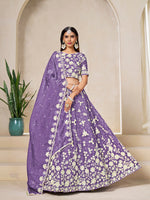 Thumbnail for Monjolika Fashion Light Purple Embroidered Crush Organza Lehenga Choli - Distacart