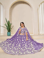 Thumbnail for Monjolika Fashion Light Purple Embroidered Crush Organza Lehenga Choli - Distacart