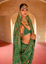Thumbnail for Monjolika Fashion Green Silk Patola Design Saree for Festival