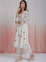 Thumbnail for Kalini Floral Embroidered A-Line Thread Work Kurta With Palazzos & Dupatta - Distacart