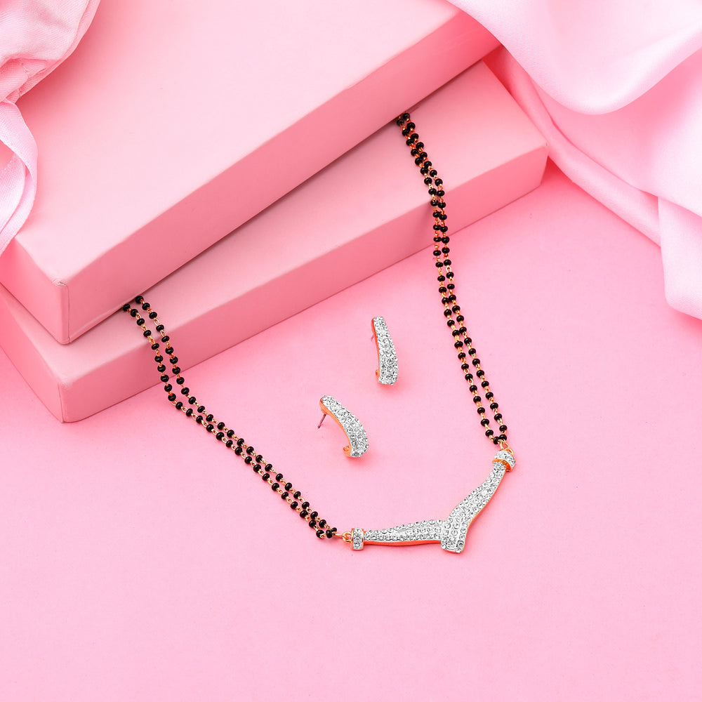 Estele Gold-Polished Gorgeous Mangalsutra Necklace Set with White Austrian Crystals for Women - Distacart