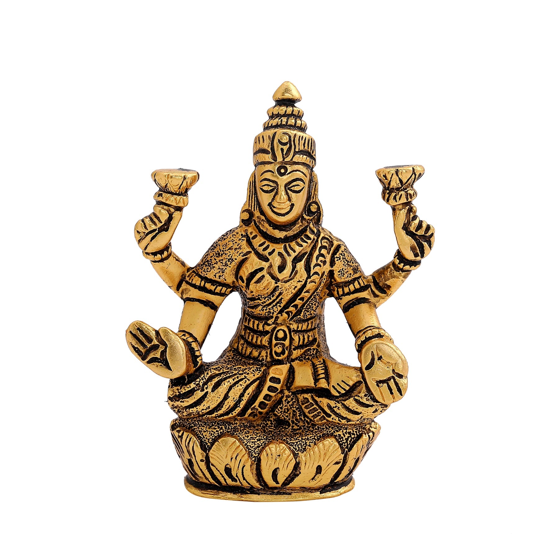 Estele Gold-Polished goddess of wealth Laxmi Devi on lotus Idol for Pooja/Car decor - Distacart