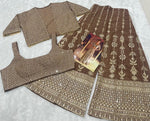 Thumbnail for Anaita Brown Georgette Stitched 3 Piece Set With Embroidery Zarkan Work - Distacart