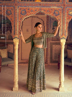 Thumbnail for Anaita D Green Georgette Stitched 3 Piece Set With Embroidery Zarkan Work - Distacart