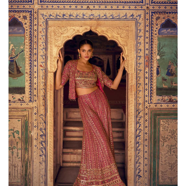 Anaita Magenta Georgette Stitched 3 Piece Set With Embroidery Zarkan Work - Distacart
