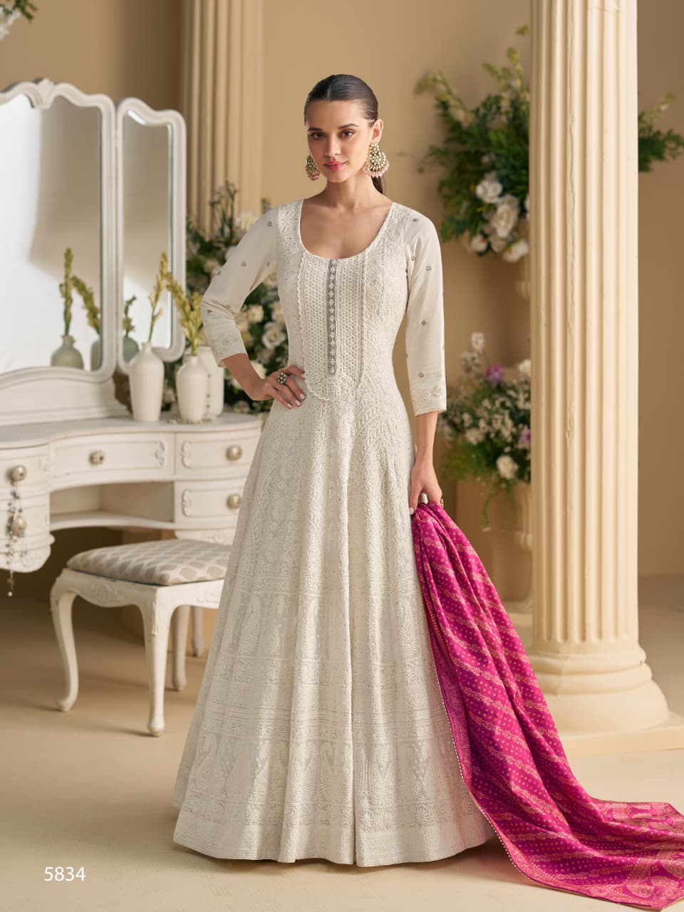 Anaita White Georgette Stitched Anarkali Suit with Embroidery & Sequence Work - Dista